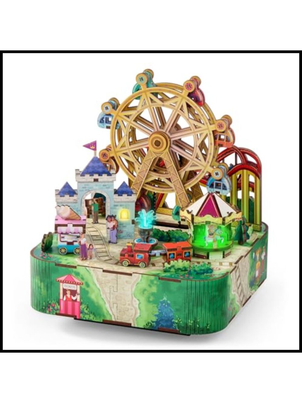 172-Piece 3D Wooden Puzzle DIY Miniature Fairground LED Motorized Building Kit